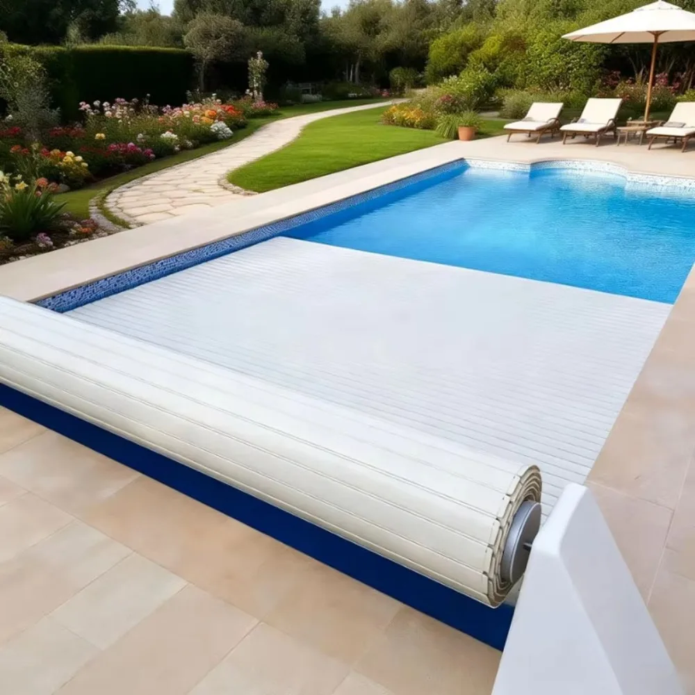 Automatic PC Pool Cover Fully Enclosed Safety, Waterproof Retractable Insulated Slatted Swimming Pool Protection Cover Outdoor