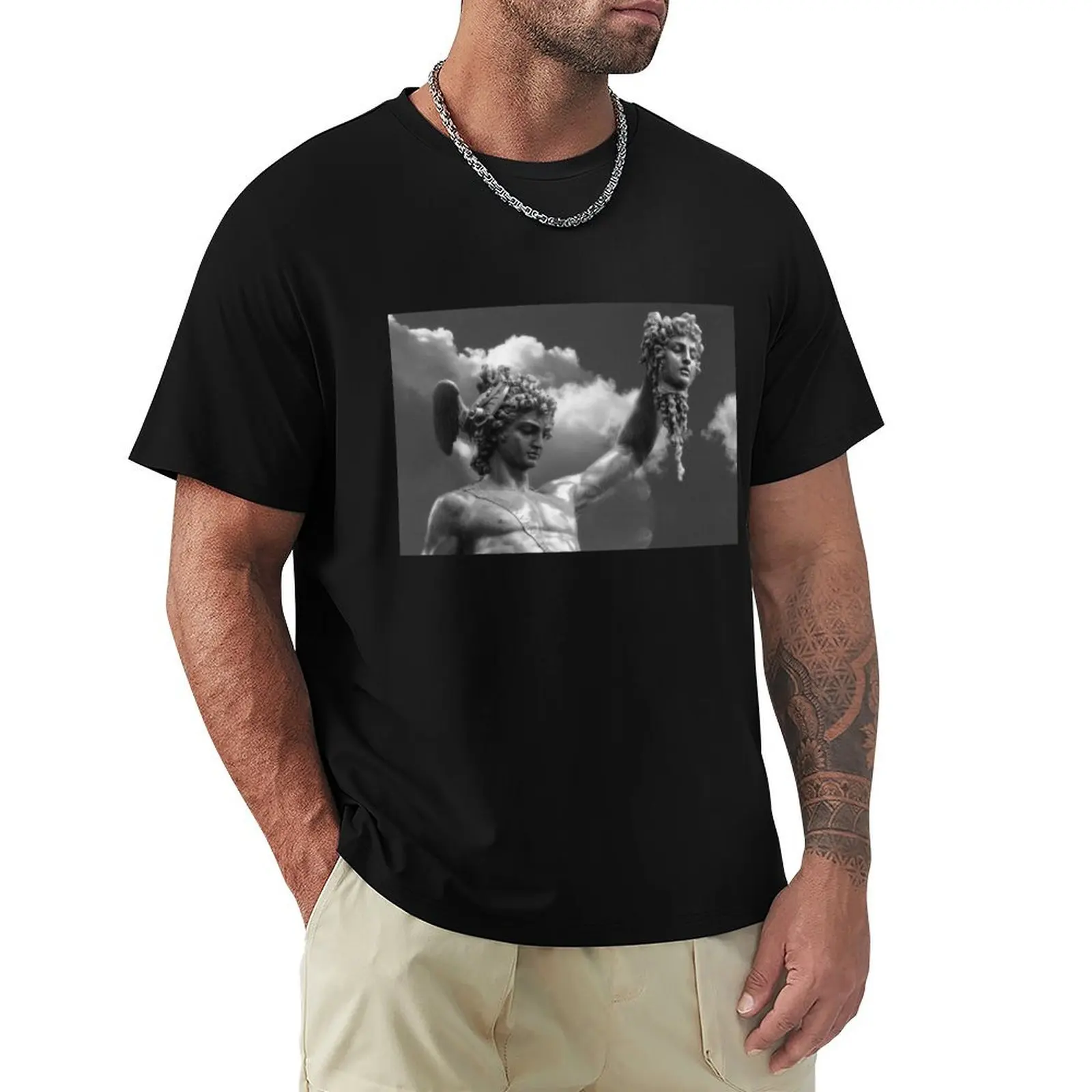 Perseus & Medusa Sculpture Design B&W T-Shirt funny shirt cotton plus sizes animal prinfor boys luxury t-shirt mens t shirts