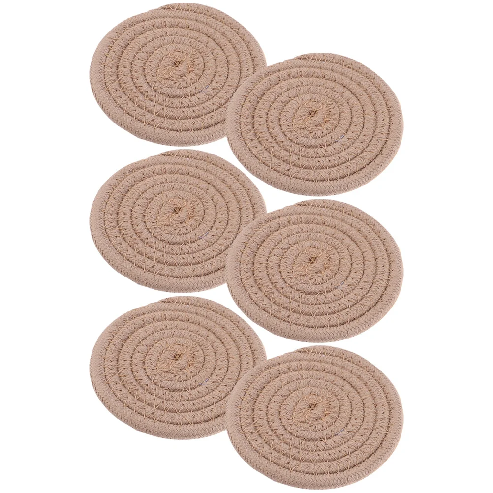 

6Pcs Woven Cotton Rope Cup Coasters Heat Resistant Round Coasters for Hot Cold Drinks Coffee Table Use Coaster Set