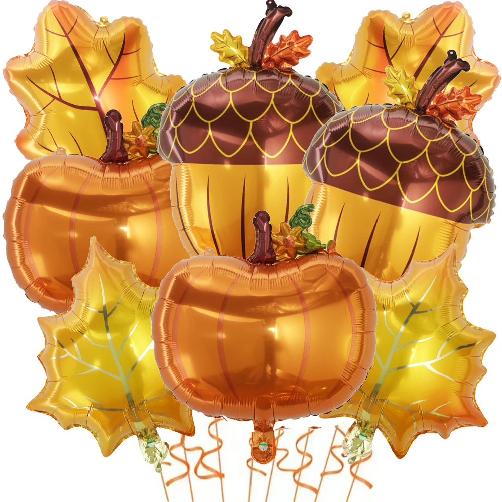 8-teiliges Set Happy Fall Luftballons mit Kürbis, Großen Ahornblättern und Eicheln, Herbst-Folienballons für Thanksgiving, Heimdekoration und Festliche Anlässe
