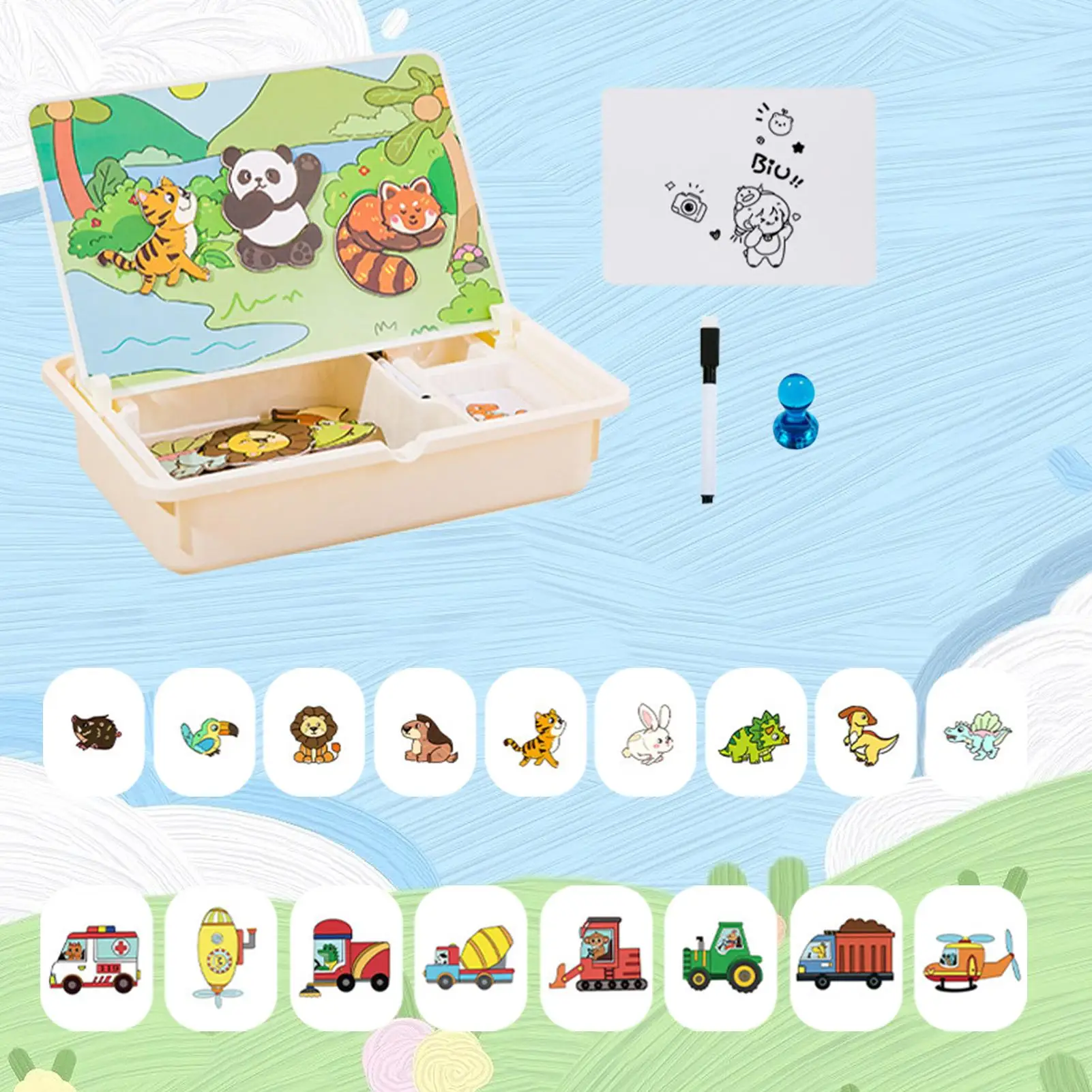 Caixa de quebra-cabeça magnética pré-escolar criança jogo de quebra-cabeça magnético jogos de viagem da criança com maleta de transporte para crianças pré-escolares