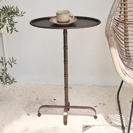 Outdoor Balcony Side Table Antique Retro Narrow Metal Oval Living Room Home Creative Light Luxury Small Iron Coffee Tables