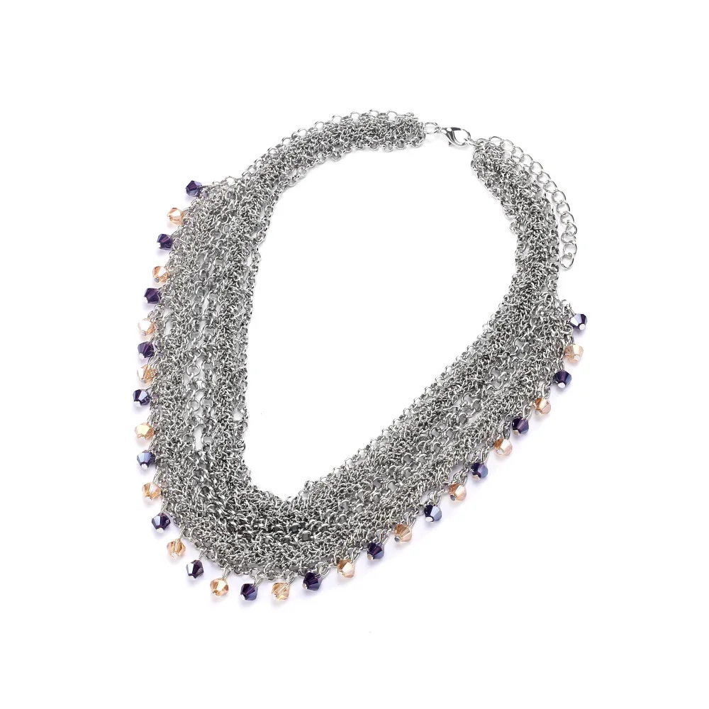 Böhmische Netzketten-Choker-Halsketten für Frauen Vintage Silber Gewebte Netz-Halskette mit Quasten Statement Halsschmuck Geschenke – Detail 4