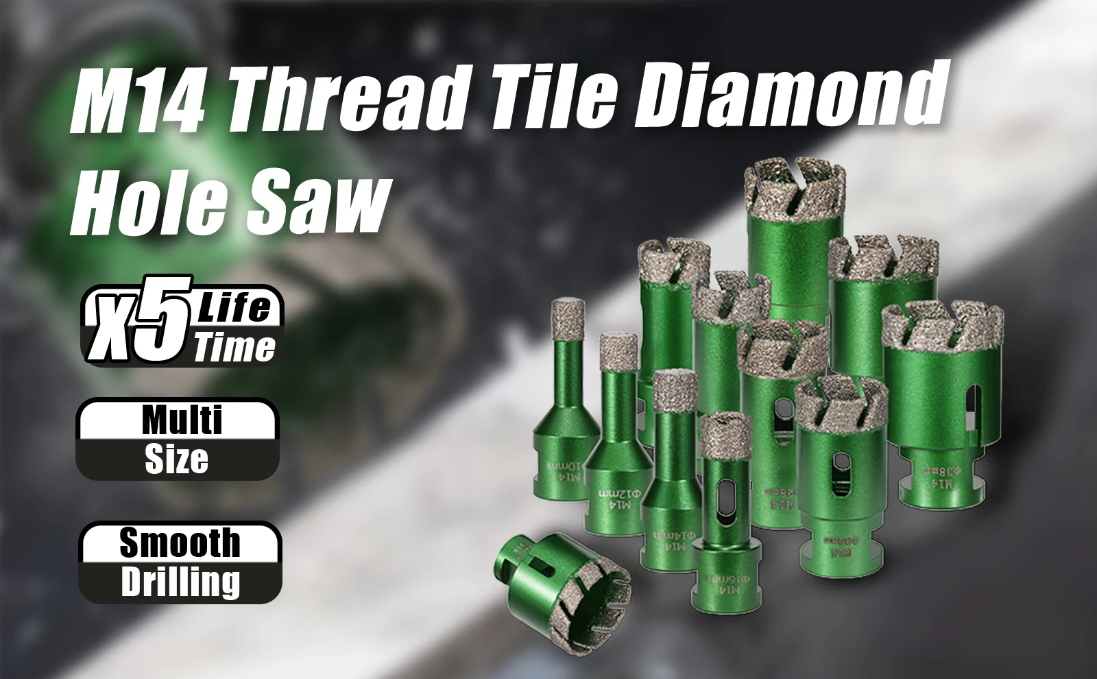 6-130mm M14 Gewinde Trocken-Vakuumgelöteter Diamant-Bohrkern für Marmor, Mauerwerk, Keramikfliesen, Granit, Marmor – Detail 7
