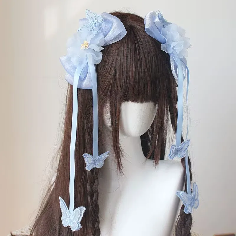 

Kawaii милый головной убор для девочек, бабочка для девочек, Лолита, пара зажимов, аксессуары для волос для девочек, дворцовая лента, заколки для волос с кисточками, аксессуары Y2k