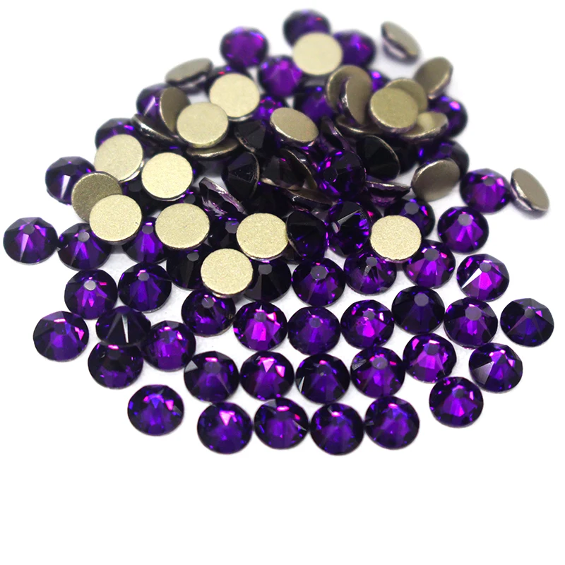 Dark pruple color 8 big and 8 small cut 5A Top quality flat back rhinestones Glue on crystal strass for nail art or wedding