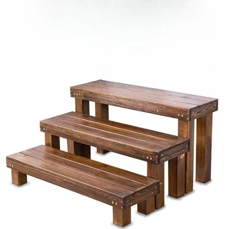 Anti-corrosion balcony outdoor solid wood flower stand widening table along the courtyard shelf floor-to-ceiling succulent