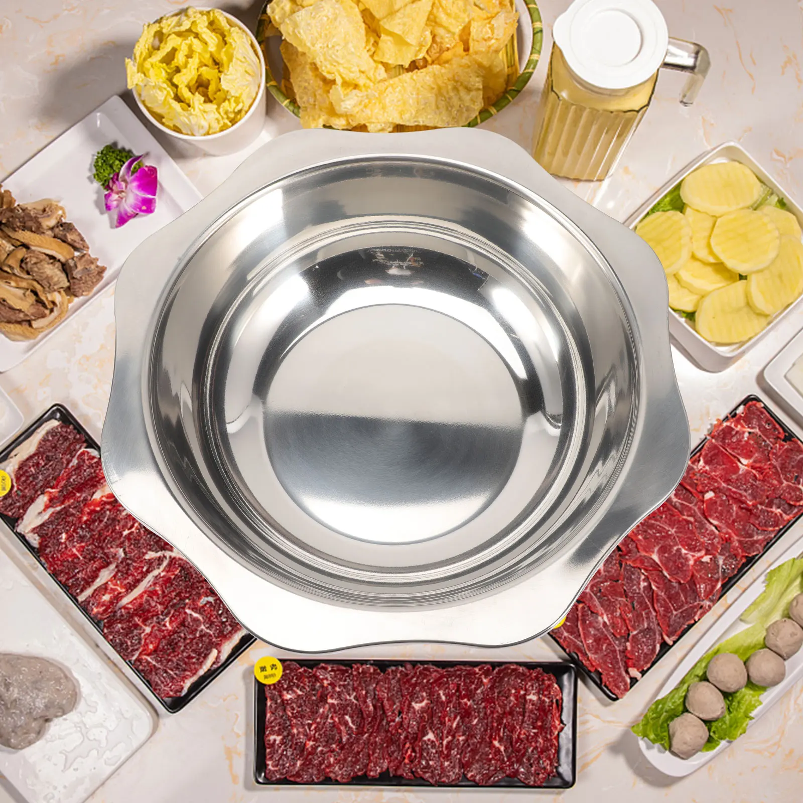 

Stainless Steel Hot Pot Basin Multi-Compartment Thickened Rustproof Easy Clean Induction Compatible Pot for Home