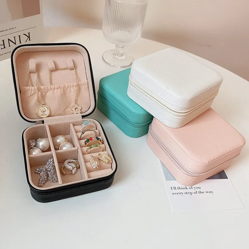 

Portable Exquisite Jewelry Box European Luxury Ring Earring Storage Box Case Fashion Travel Jewelry Bag
