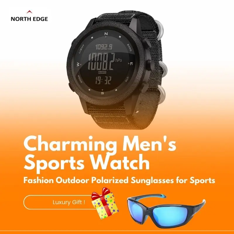 

NORTH EDGE AP46 Watches for Man Nylon Strap Field Watch Compass Altimeter Barometer Stopwatch Waterproof Men Watch