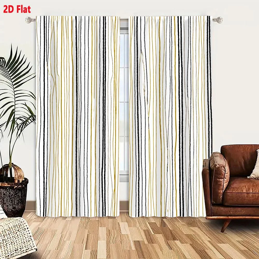 2Pcs Curtains Seamless Vertical Striped Pattern With Bold Black Mustard Yellow And Gray Textured Lines For Textiles Wallpaper Or