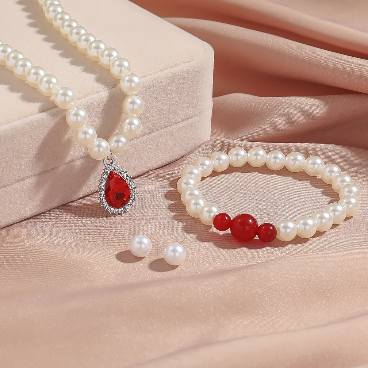 4Pcs White Imitation Pearl Jewelry Set, Wedding Accessories