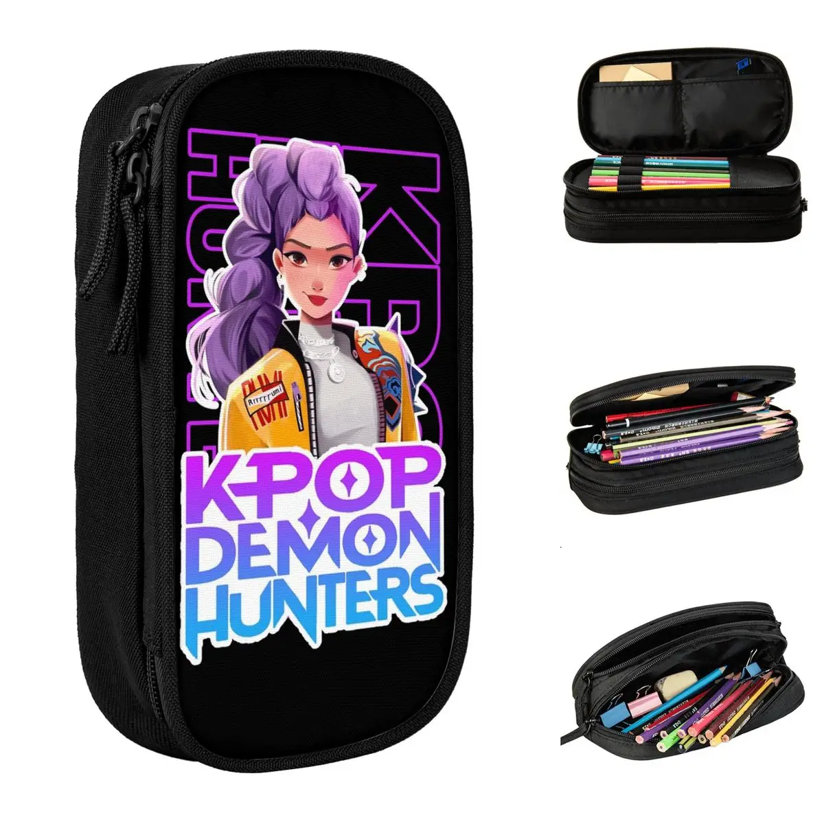 Kawaii Pencil Case Huntrix Girls Rumi Kpop Demon Hunters Pencil Pouch School Pencil Cases Boys Canvas Design School Stationery