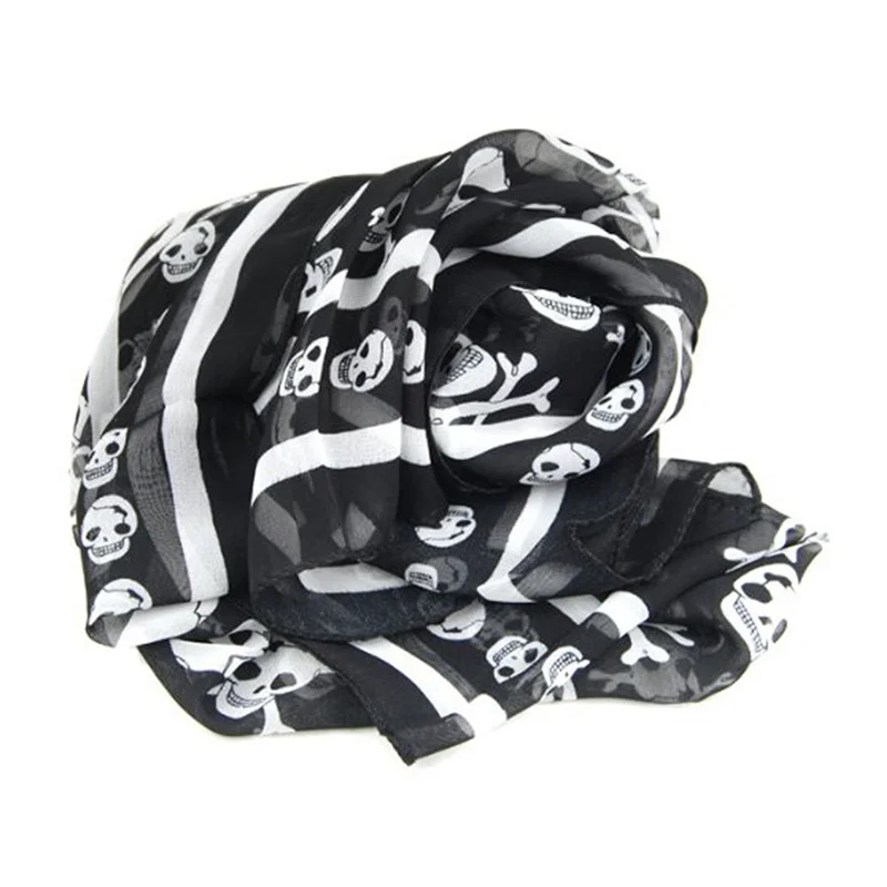 

AX83-3X Black Chiffon Silk Feeling Skull Print Fashion Long Scarf Shawl Scaf Wrap For Women + Keyring