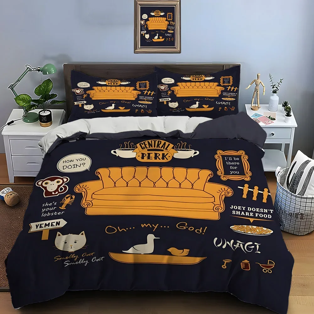 3PCS Single-sided Printed Duvet  Funny F-Friends  Bedding Set Duvet Comfortable Breathable Sheet Single King Queen DifferentSize