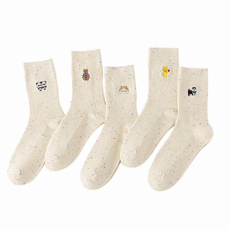 

New Socks for Women Japanese Autumn and Winter Cartoon Embroidered Mid tube Socks