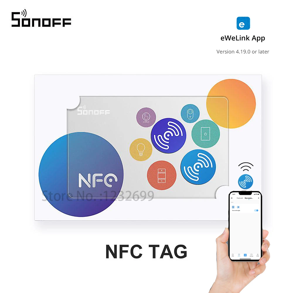 

SONOFF NFC Tag 215 chip 540 bytes Smart Tags Automation Shortcuts Tap to Trigger Smart Scene Compatible with NFC-enabled phones