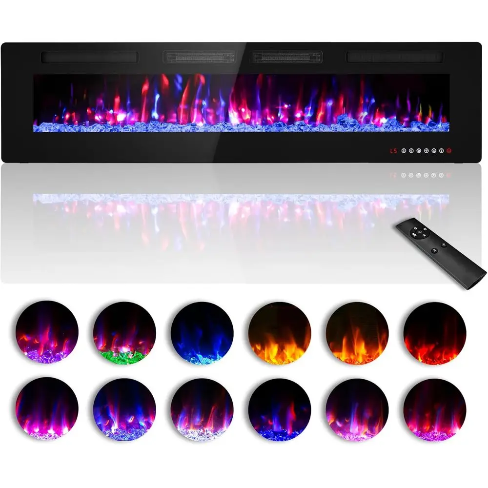 

72 Inch Electric Wall Fireplace for Living Room - Freestanding, Insert, or Wall Mount with Remote, Timer, Dimmer, 12 Flame Color