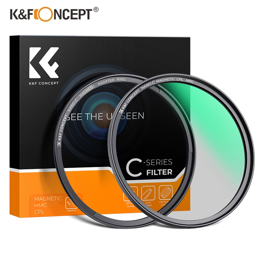 K&F Concept Nano-C Magnetic Circular Polarizer Filter 49mm 52mm 55mm 58mm 62mm 67mm 72mm 77mm 82mm with Magnetic Filter Base