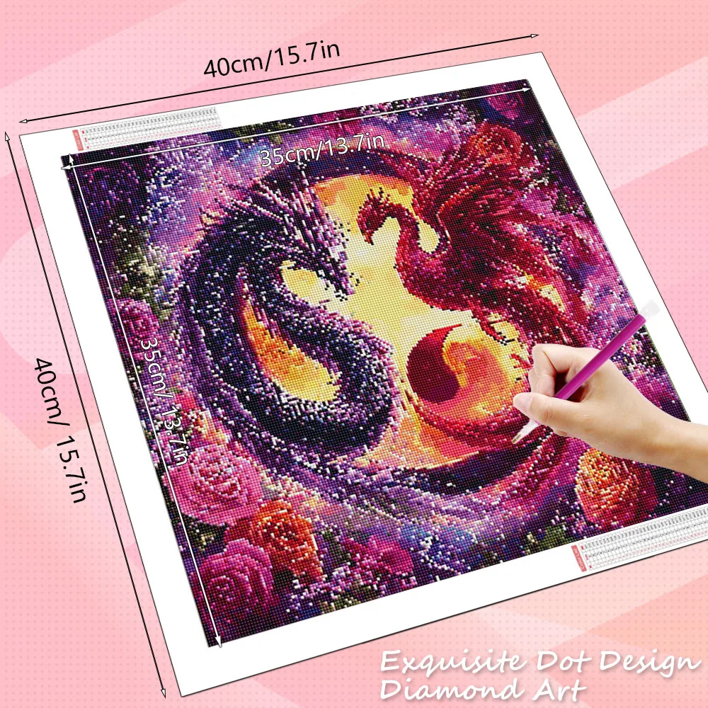 HUACAN Rose Flower Diamond Mosaic Kits Animal Fantasy Phoenix Tai Chi Full Drill Wall Decorative Paintings Dragon Art Sets