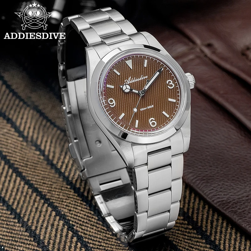 ADDIESDIVE New 36mm Luxury Quartz Watch Retro Domed Glass 100m Waterproodf Luminous 316L Stainless Steel VH31 Dress Wristwatch