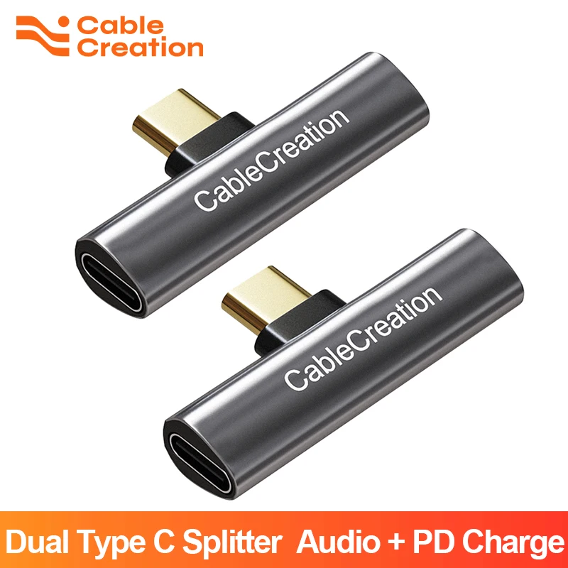 CableCreation USB C Splitter 2 in 1 Dual Type C Headphone Adapter Audio and PD Charging Aux Converter for New iPad Pro Samsung