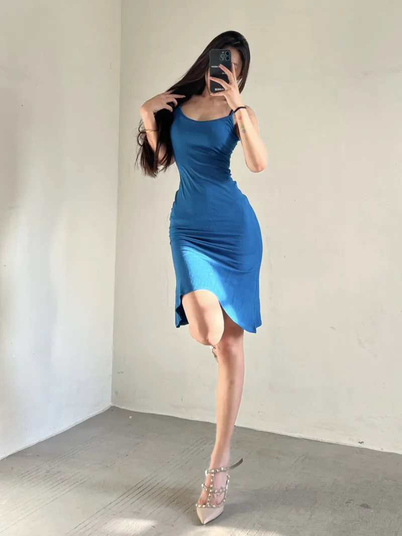 WOMENGAGA Spice Girl Sexy Korean Style V Neck Sling Long Dress Elegant Female Slim Waist Fishtail Long Maxi Dress Sweet 0MSB