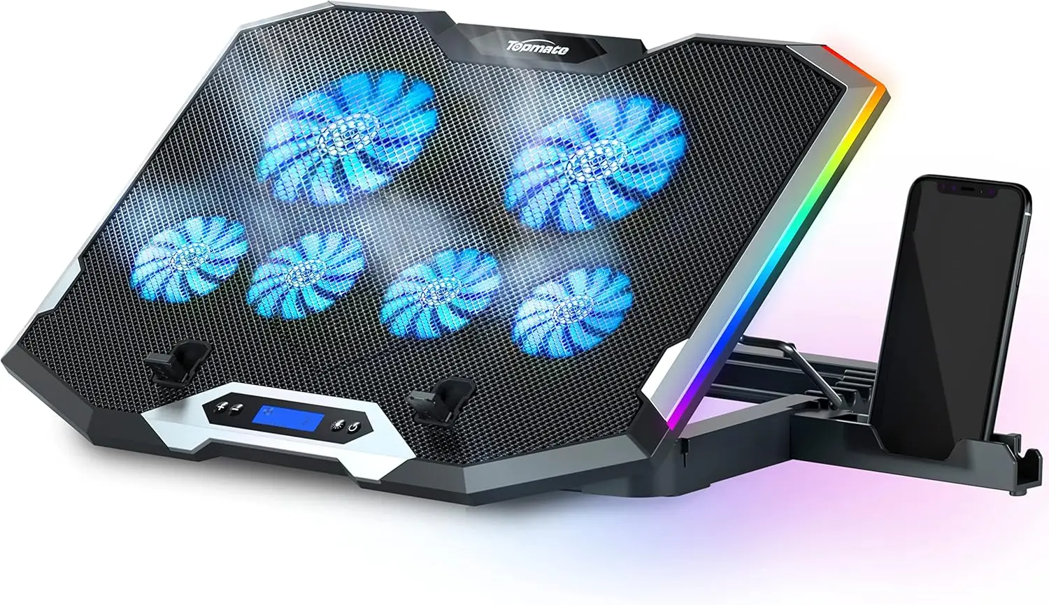

Adjustable Laptop Cooling Pad with 6 Quiet Fans, RGB LED Light, Phone Holder for 15.6-17.3 Inch Gaming Notebooks