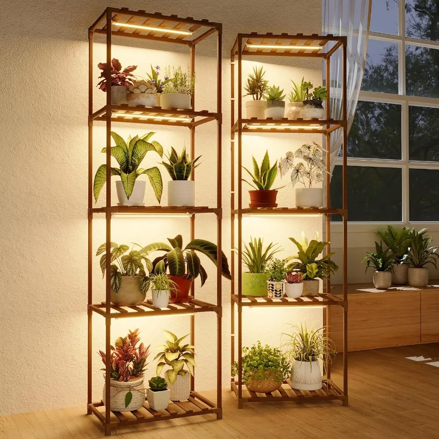 

Plant Stands with Grow Lights Sets of 2 Tall Plant Shelves for Mutiple Pots Large Plant Holder for Living Room Patio B