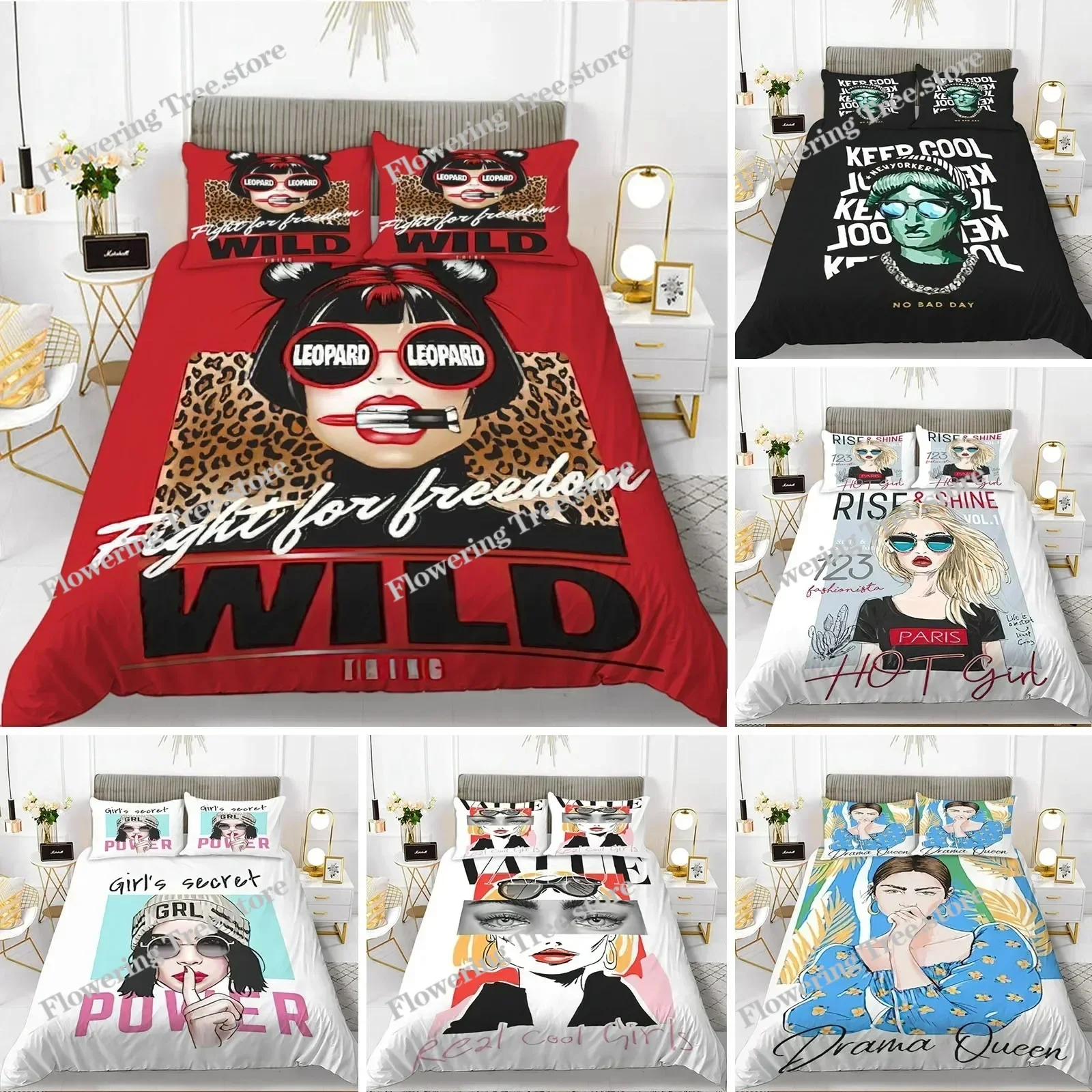 

Fashion Girl King Queen Duvet Cover European and American Modern Trend Girly Bedding Set for Teens Polyester Quilt Cover