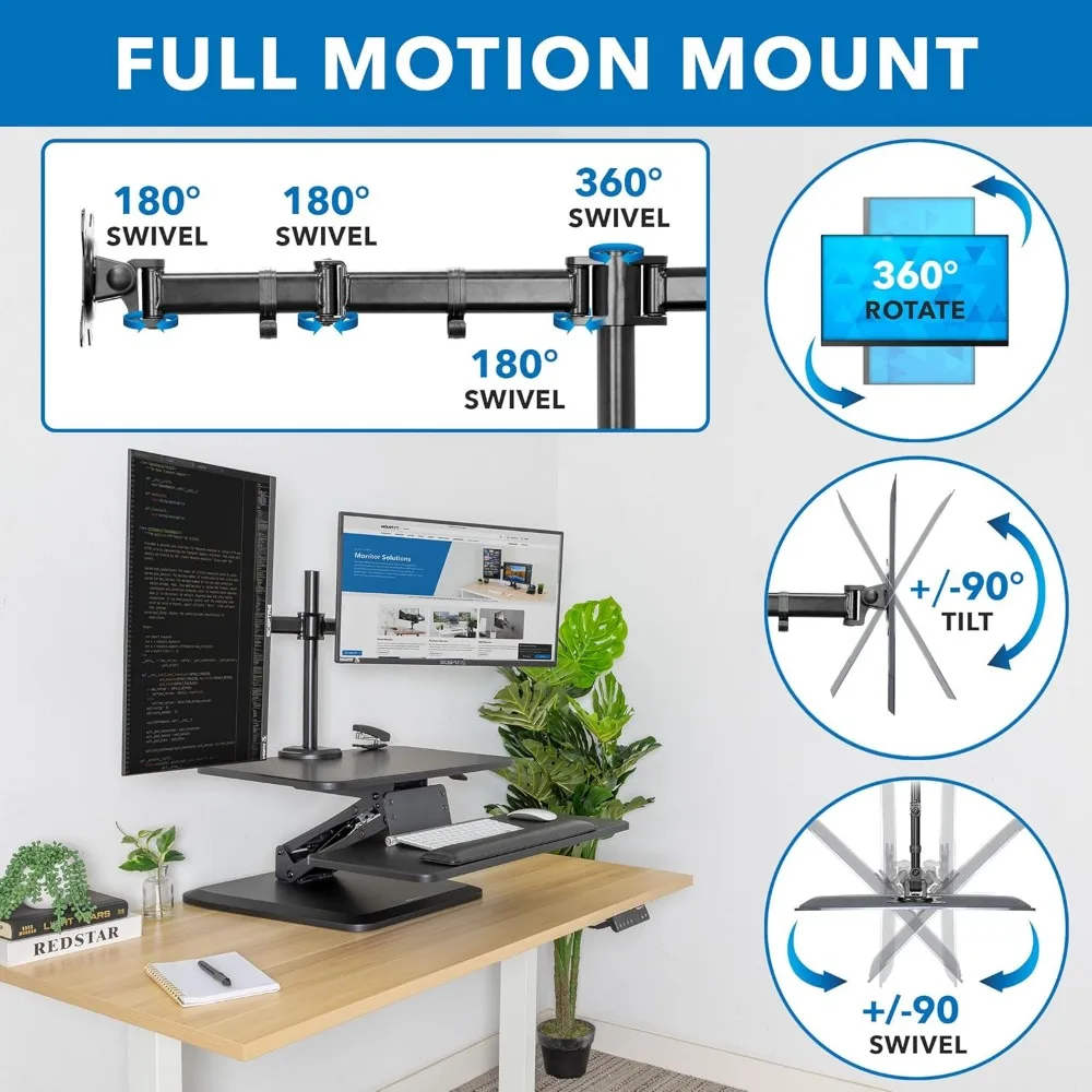 Standing Desk Converter, Stand Up Desk Riser with Dual Monitor Mount, Adjustable Workstation in Black