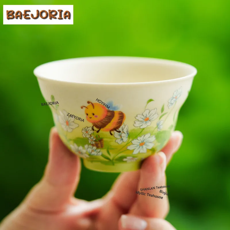 BAEJORIA 75ml Decal Bees Flowers Teacup Antique Tea Bowl Tea Pair Tea-tasting Smelling Cup Jianzhan Master Cups Tea Ceremony