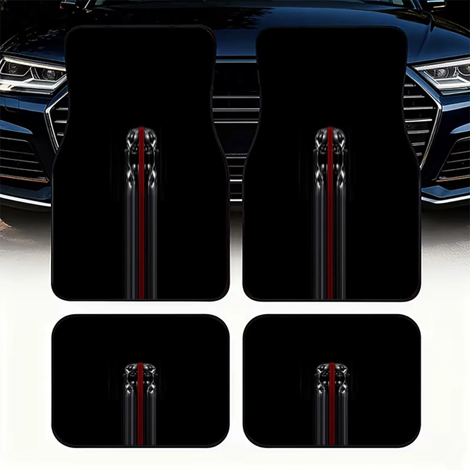 4pcs Polyester Auto Floor Mats | Dynamic Red Stripe Design, Universal Fit For Car Interior, Durable Non-Slip Floor Protection, S