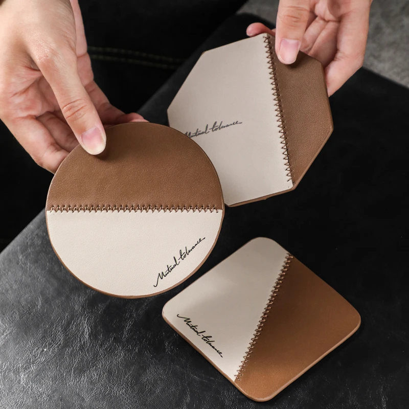 

Stainless Steel Leather Coaster Home Bar Creative Tableware Mat Heat Insulated Tea Cup Mat Hot Mat Diningtable Decorations
