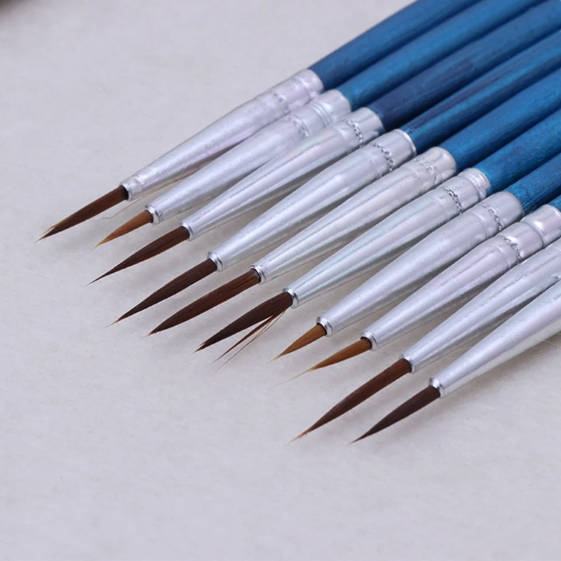 10 ชิ้นไนลอนศิลปินผมแปรงทาสีอะคริลิคสีน้ำรอบ Fine Hand Point Tip