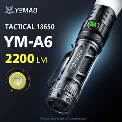 YEMAO A6 2200 Lumens EDC Flashlight Tactical Long Range Torches Dual Switch 18650 Flashlights USB C Charging Powerful Light