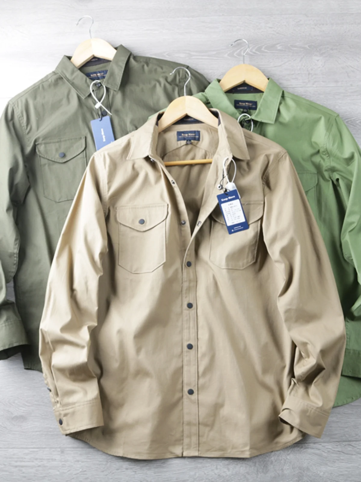 

Heavyweight American Retro Long Sve irt Outdoor Functional Breathable Cotton Ammonia Anti-Tear for Autumn Youth Faion