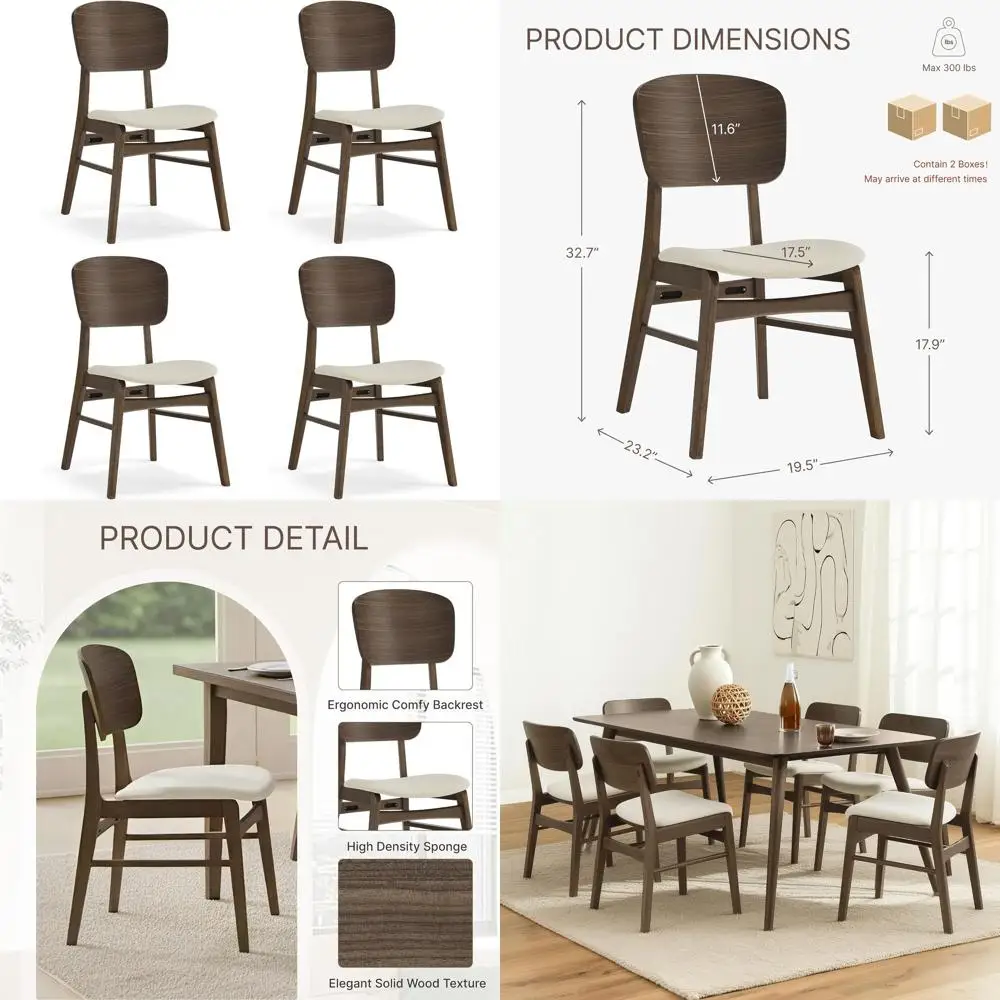 

Комплект из 4 деревянных обеденных стульев, обитые стулья для столовой, кухонные стулья из дуба Century с эргономичной деревянной спинкой или подлокотниками