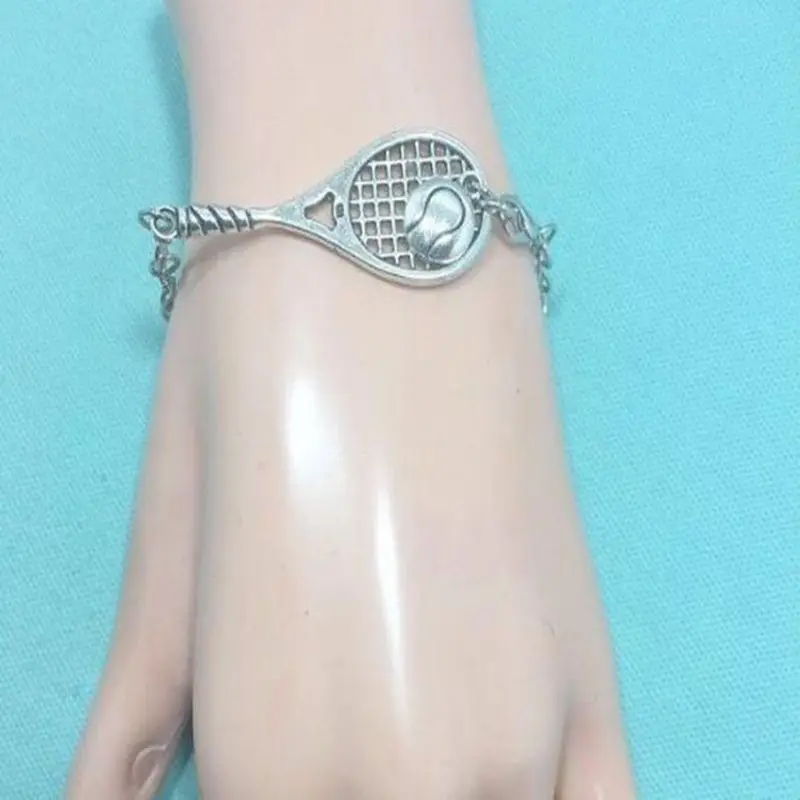 Tennis Racket & Ball Bracelet Vintage Charm Chain Sport Cuff Bracelet For Women Jewelry Steampunk Friendship Crafts Gift Bijoux