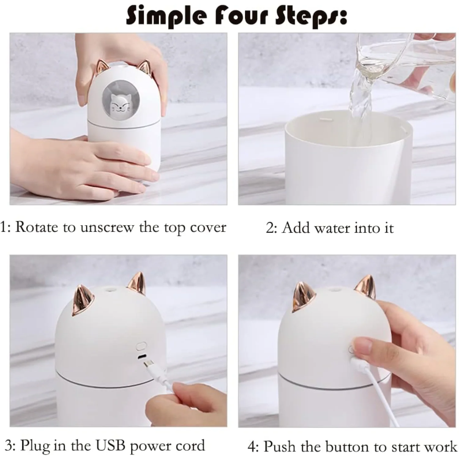 Портативный небольшой увлажнитель воздуха, 300 мл мини-увлажнитель с прохладным туманом и ночником, персональный USB-увлажнитель с автоматическим отключением, ультра-тихий,