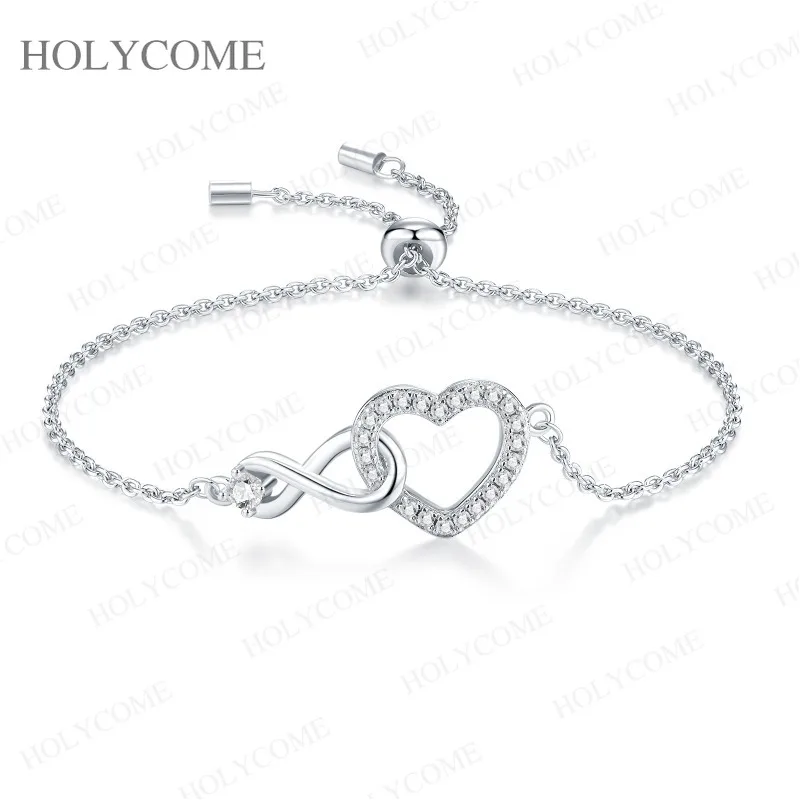 S925 Silber Herz-Armband Nischendesign Leichter Luxus mit Moissanit-Einlage Eleganter Damen-Handschmuck für Hochzeit und Party – Detail 5