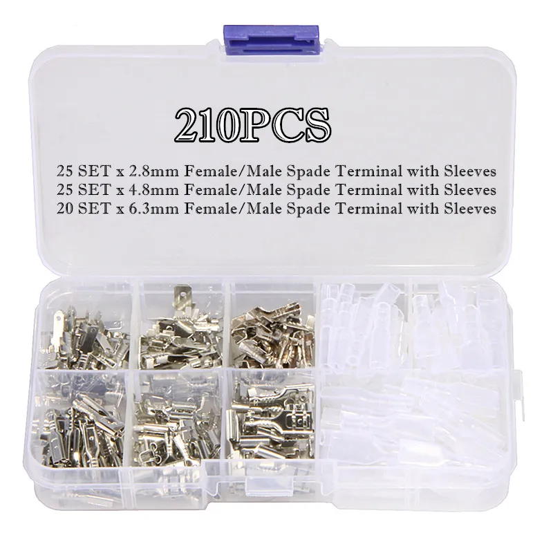 210PCS Cold Press Spade Terminals Cable Wire Connector Copper Gold Sliver Combination Set Kit