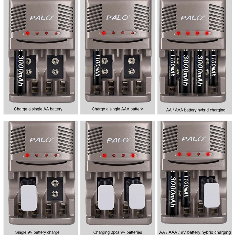 PALO 2-6pcs 9V NI-MH akumulator 6 f22 300mAh 9V akumulatory z ładowarka LED do 1.2V AA AAA 9V NIMH akumulator