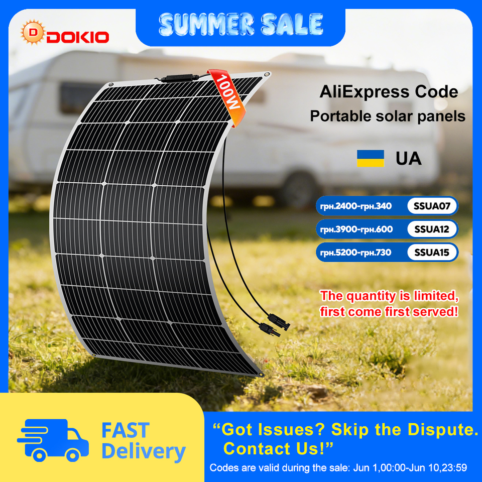  Dokio Ukraine 18V Monocrystalline Silicon 100W/200W/400W Flexible Solar Panel Rechargeable 12V Battery Waterproof Solar Panel Ch 