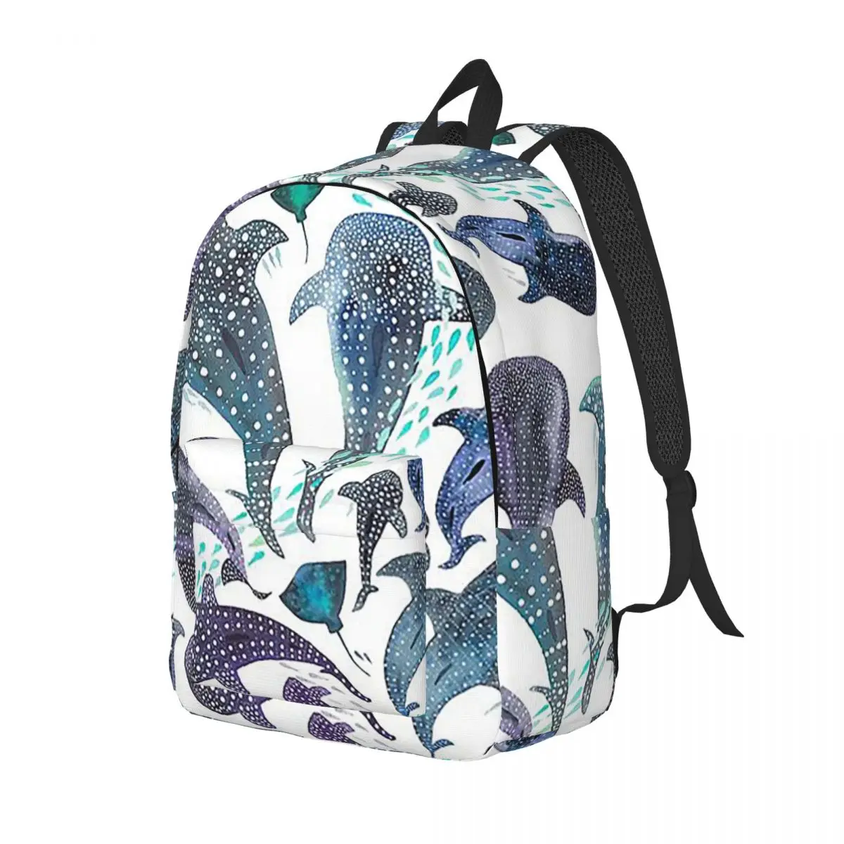 Whale Shark, Ray And Sea Creature Play Student Backpack School Bag Hiking Travel Daypack for Men Women Bookbag Shoulder Bags
