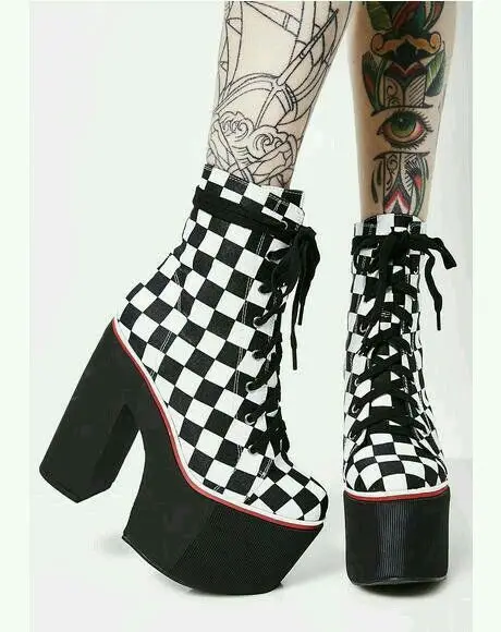 

Женские ботинки в стиле панк с круглым носком, на платформе до середины икры, на массивном высоком каблуке, на шнуровке, большие размеры, Y2K, для крутых девушек, в стиле Лолита