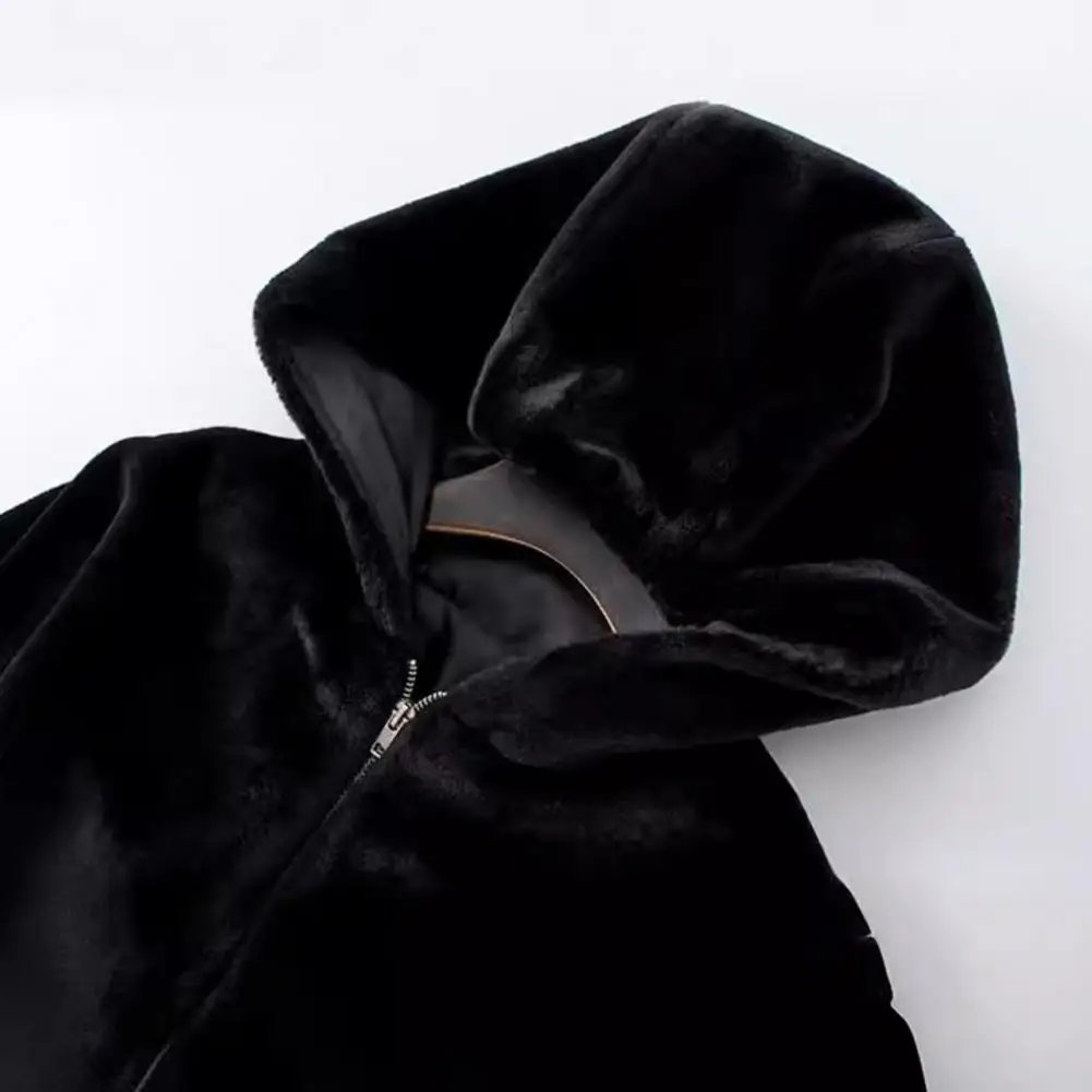 Podzimní zimní dámský kardiganový kabát, zahuštěný plyšový kapucí, volný větruodolný, jednobarevný, na zip, bunda s dlouhým rukávem, venkovní... - náhled 5