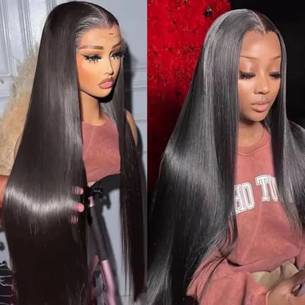 Glueless Bone Straight 13x6 Lace Front Wigs Human Hair 30 Inch 250 Density HD Transparent Lace 4x4 Closure For Black Women