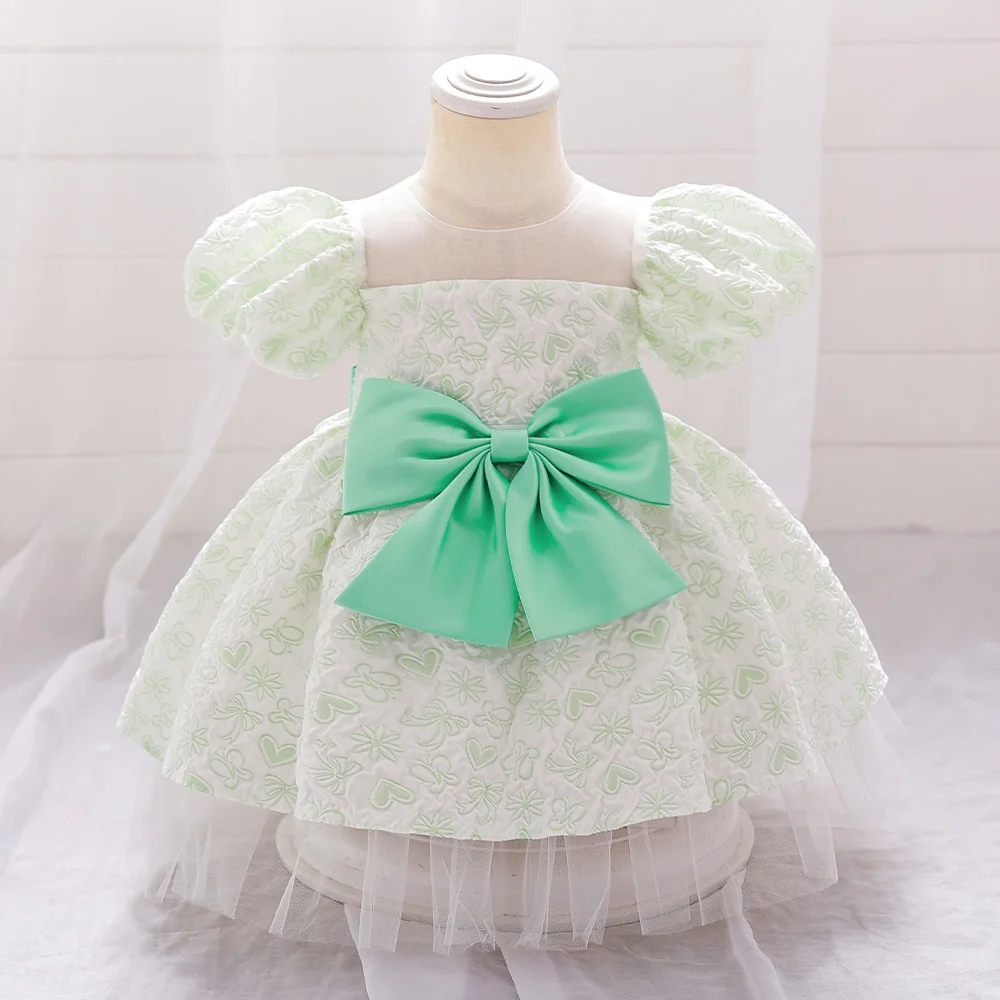 

MQATZ Baby Girl Clothes Sequined Bow Layer 1 Year Kids Tutu Newborn Christening Princess Toddler Birthday Children Summer Dress