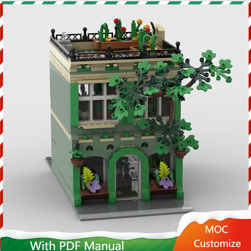 1098 PCS Street View Series MOC Green Plant Shop Creative Building Block Model Educational Assembly Toy For Kid Festival Gifts